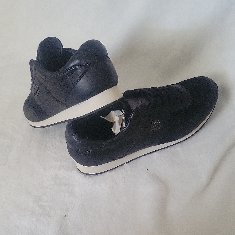 Coach Raylen Sneakers Women 8.5B Black Leather Suede Athletic Lace Up Shoes - Picture 7 of 16
